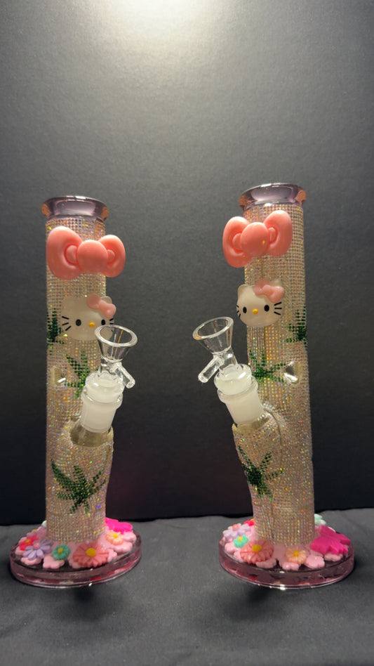 9.5" Fully Jeweled Kitty Straight Tube Bong