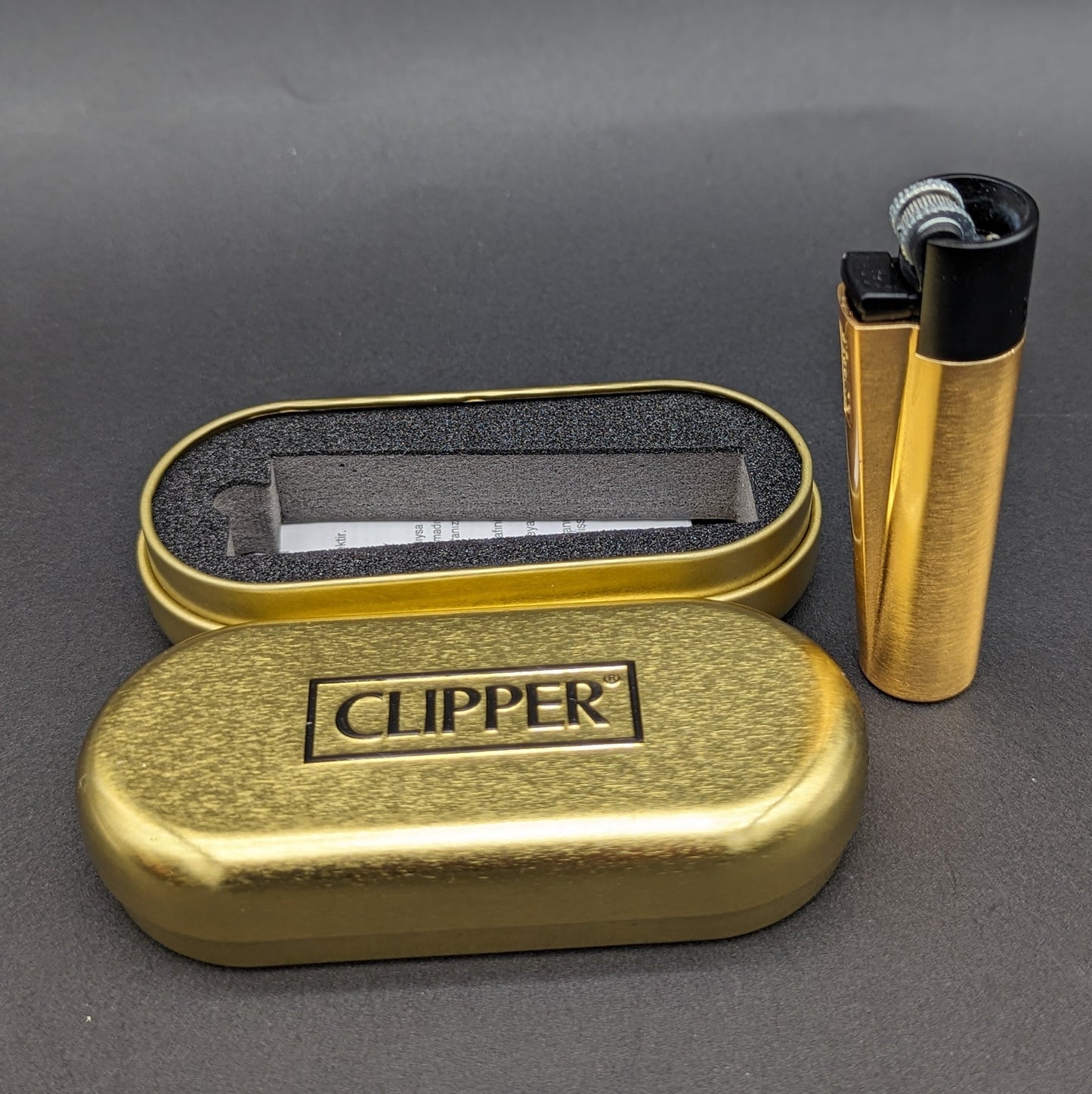 Clipper Metal Black & Gold Lighter w/ Case