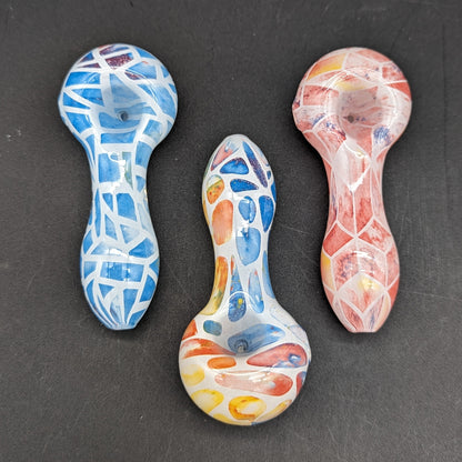 Geometric Colorful Print Glass Spoon Pipe | 3.75"