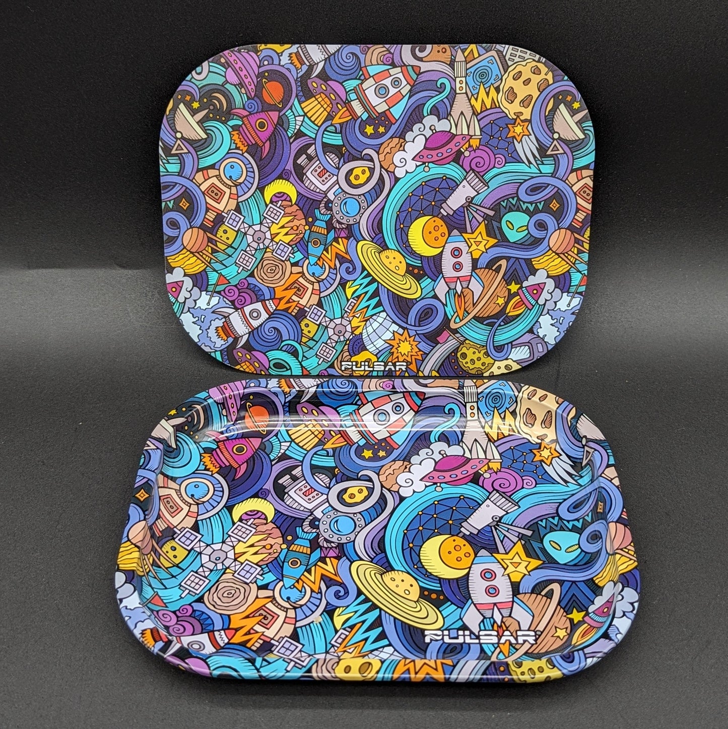 Pulsar Mini Metal Rolling Tray & Magnetic Lid | Space Junk | 7"x5.5"